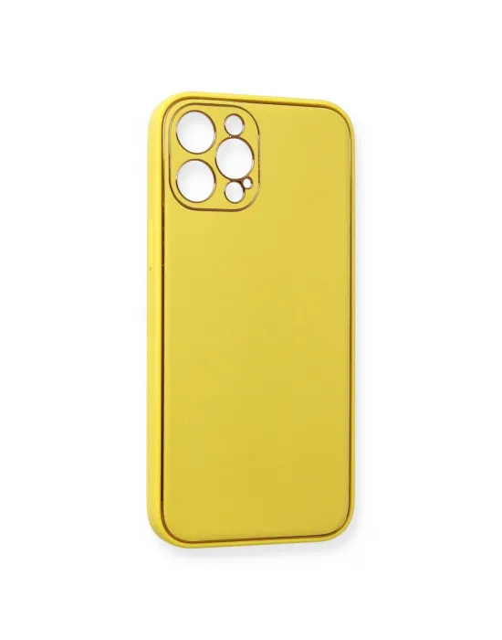 Apple İphone 12 Pro Kılıf Coco Deri Silikon Kapak - Sarı
