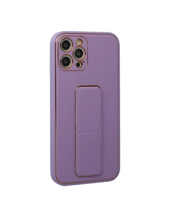 Apple İphone 12 Pro Kılıf Coco Deri Standlı Kapak - Lila