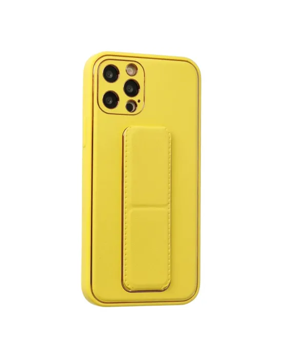 Apple İphone 12 Pro Kılıf Coco Deri Standlı Kapak - Sarı