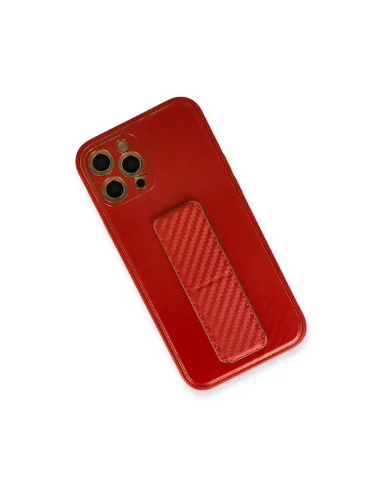 Apple İphone 12 Pro Kılıf Coco Karbon Standlı Kapak - Kırmızı