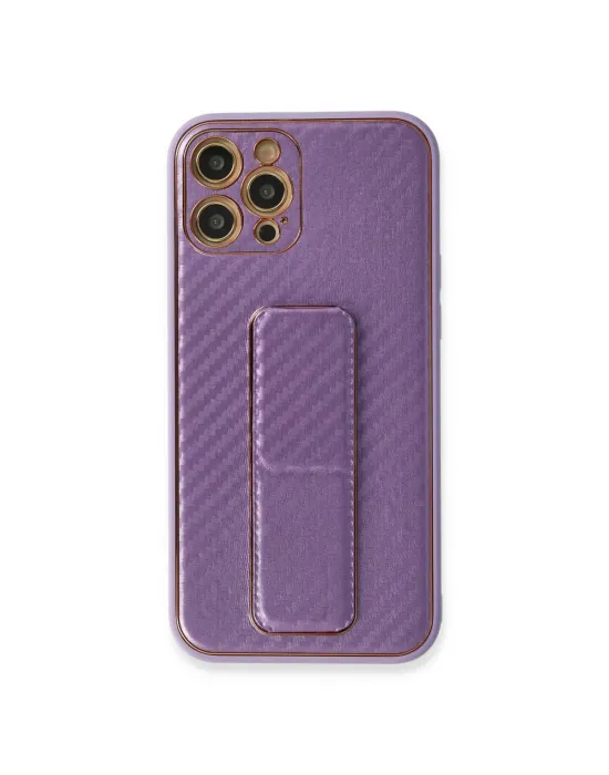 Apple İphone 12 Pro Kılıf Coco Karbon Standlı Kapak - Mor
