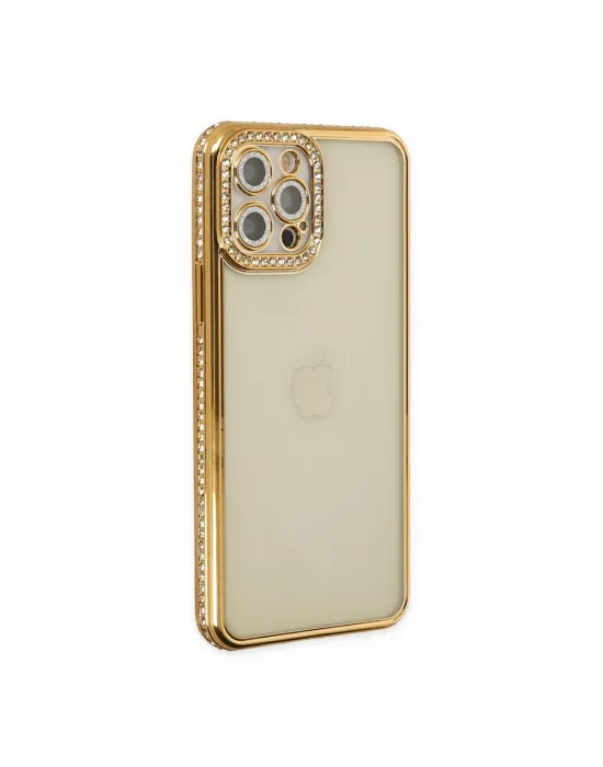 Apple İphone 12 Pro Kılıf Joke Taşlı Silikon - Gold