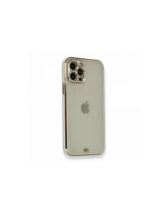 Apple İphone 12 Pro Kılıf Liva Taşlı Silikon - Beyaz
