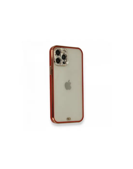 Apple İphone 12 Pro Kılıf Liva Taşlı Silikon - Kırmızı