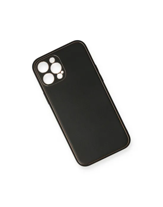 Apple İphone 12 Pro Max Kılıf Coco Deri Silikon Kapak - Siyah