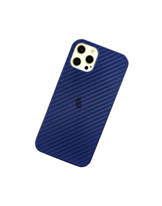 Apple İphone 12 Pro Max Kılıf Karbon Pp Silikon - Mavi