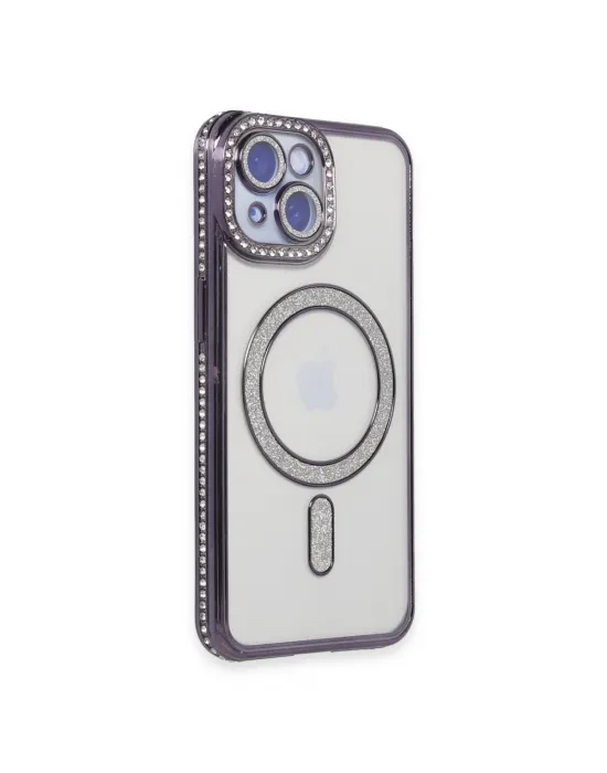 Apple İphone 13 Kılıf Joke Simli Magneticsafe Kılıf - Derin Mor