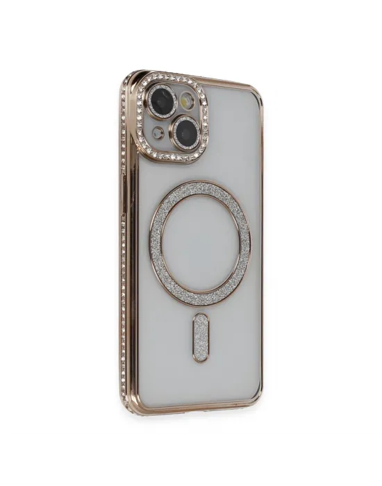Apple İphone 13 Kılıf Joke Simli Magneticsafe Kılıf - Gold