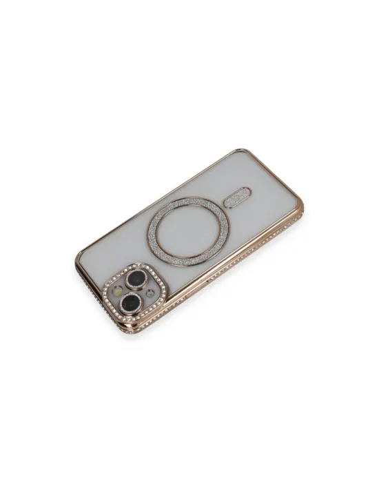 Apple İphone 13 Kılıf Joke Simli Magneticsafe Kılıf - Gold