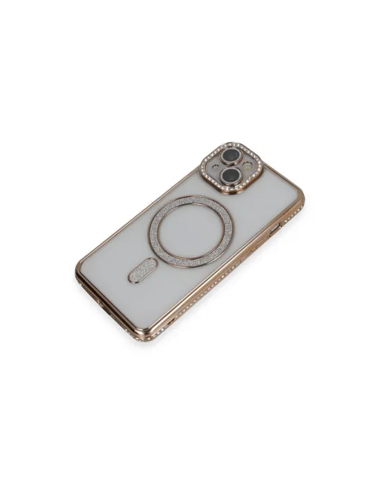Apple İphone 13 Kılıf Joke Simli Magneticsafe Kılıf - Gold