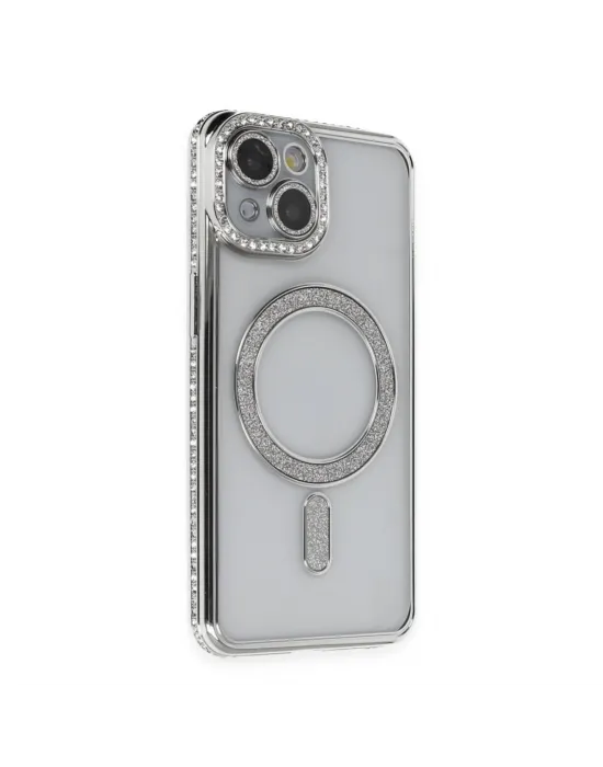 Apple İphone 13 Kılıf Joke Simli Magneticsafe Kılıf - Gümüş
