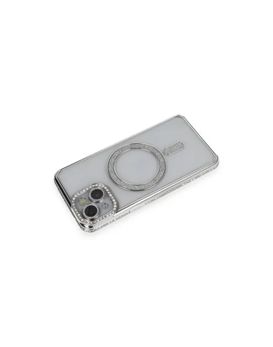 Apple İphone 13 Kılıf Joke Simli Magneticsafe Kılıf - Gümüş