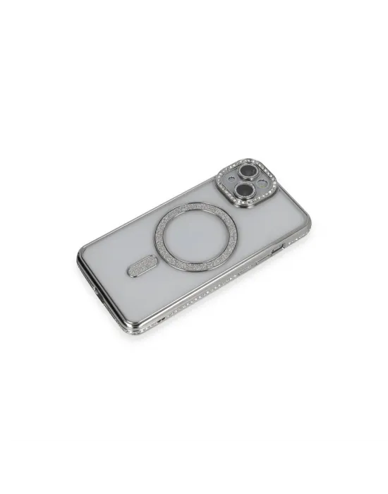 Apple İphone 13 Kılıf Joke Simli Magneticsafe Kılıf - Gümüş