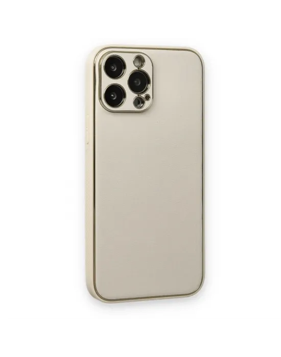 Apple İphone 13 Pro Kılıf Coco Deri Silikon Kapak - Beyaz
