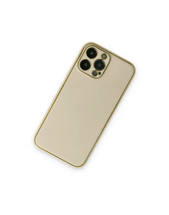 Apple İphone 13 Pro Kılıf Coco Deri Silikon Kapak - Gold