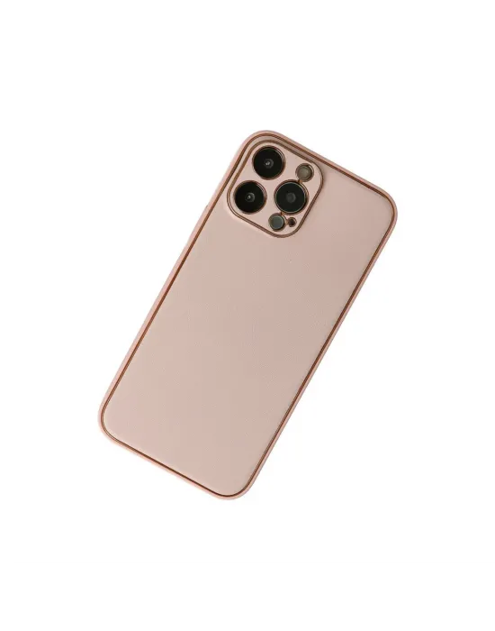 Apple İphone 13 Pro Kılıf Coco Deri Silikon Kapak - Pudra