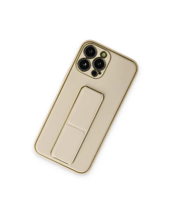 Apple İphone 13 Pro Kılıf Coco Deri Standlı Kapak - Gold