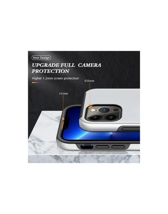 Apple İphone 13 Pro Kılıf Elit Yüzüklü Kapak - Gümüş