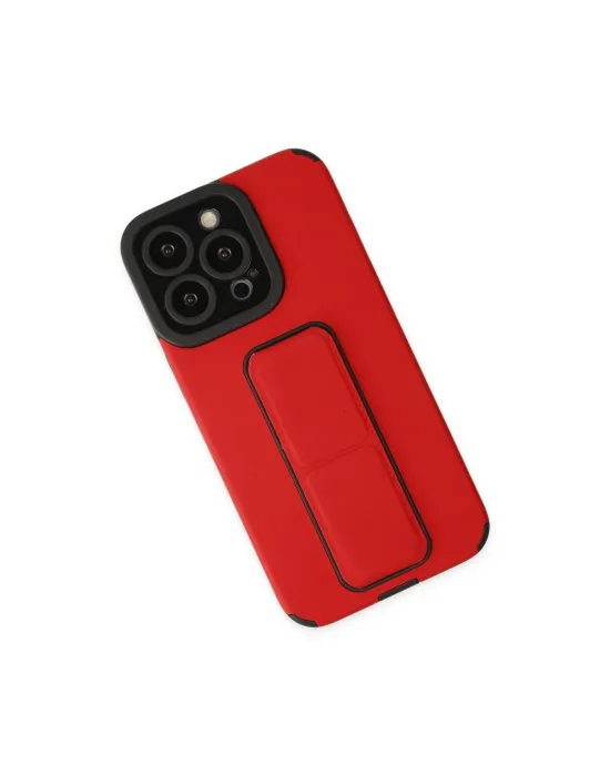 Apple İphone 13 Pro Kılıf Mega Standlı Silikon - Kırmızı