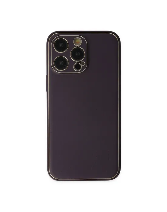 Apple İphone 13 Pro Max Kılıf Coco Deri Silikon Kapak - Derin Mor