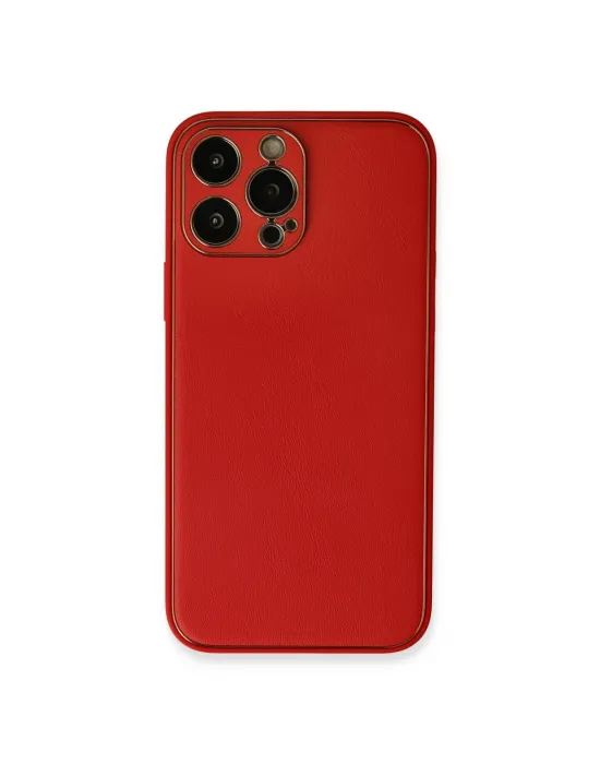 Apple İphone 13 Pro Max Kılıf Coco Deri Silikon Kapak - Kırmızı