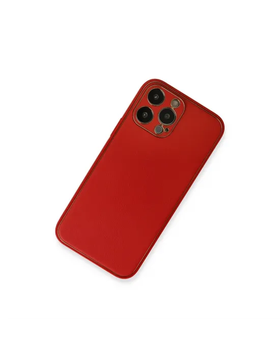 Apple İphone 13 Pro Max Kılıf Coco Deri Silikon Kapak - Kırmızı