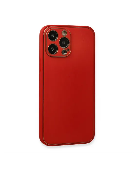 Apple İphone 13 Pro Max Kılıf Coco Deri Silikon Kapak - Kırmızı