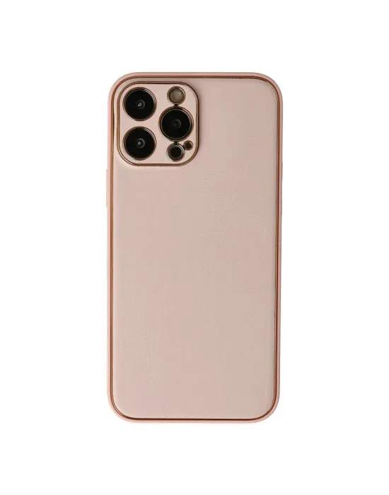 Apple İphone 13 Pro Max Kılıf Coco Deri Silikon Kapak - Pudra