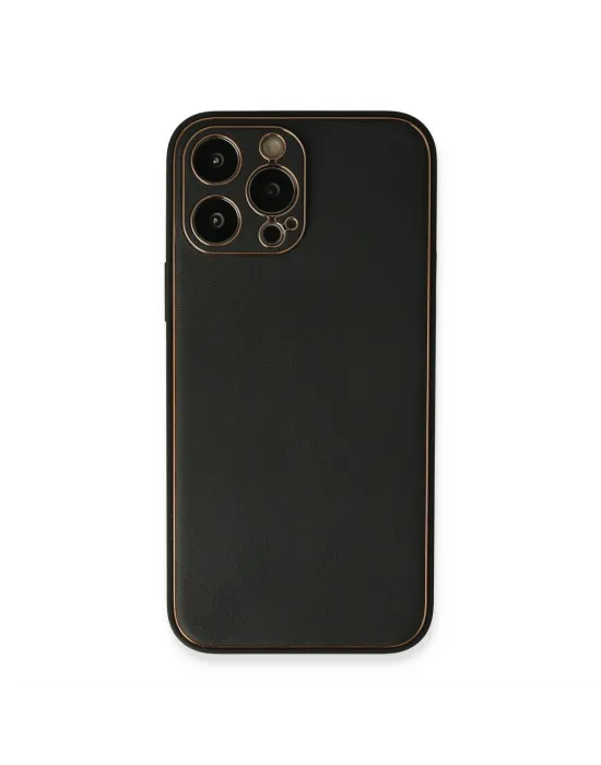 Apple İphone 13 Pro Max Kılıf Coco Deri Silikon Kapak - Siyah