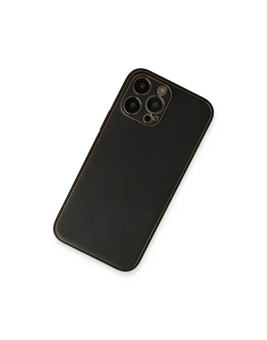 Apple İphone 13 Pro Max Kılıf Coco Deri Silikon Kapak - Siyah