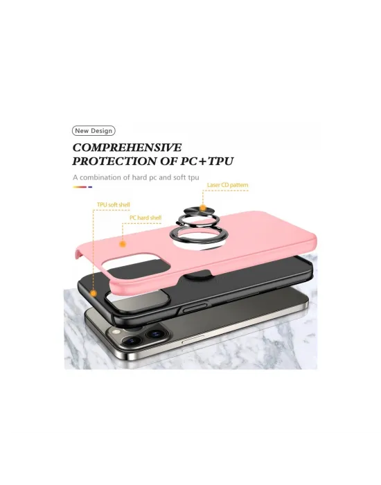 Apple İphone 13 Pro Max Kılıf Elit Yüzüklü Kapak - Pembe
