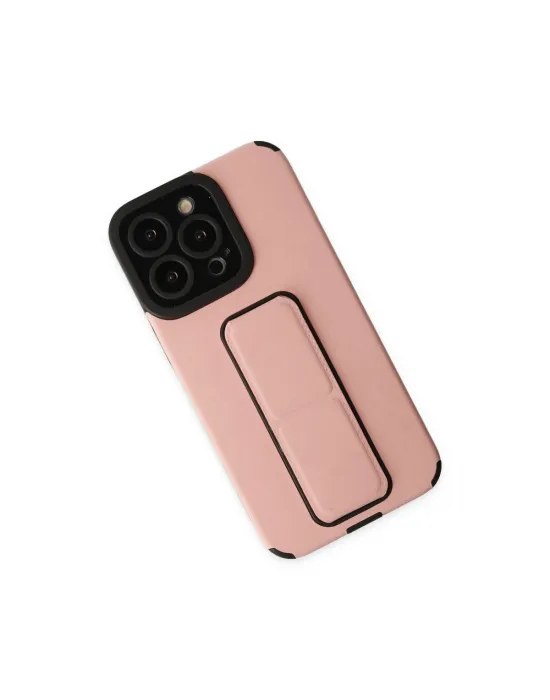 Apple İphone 13 Pro Max Kılıf Mega Standlı Silikon - Pudra