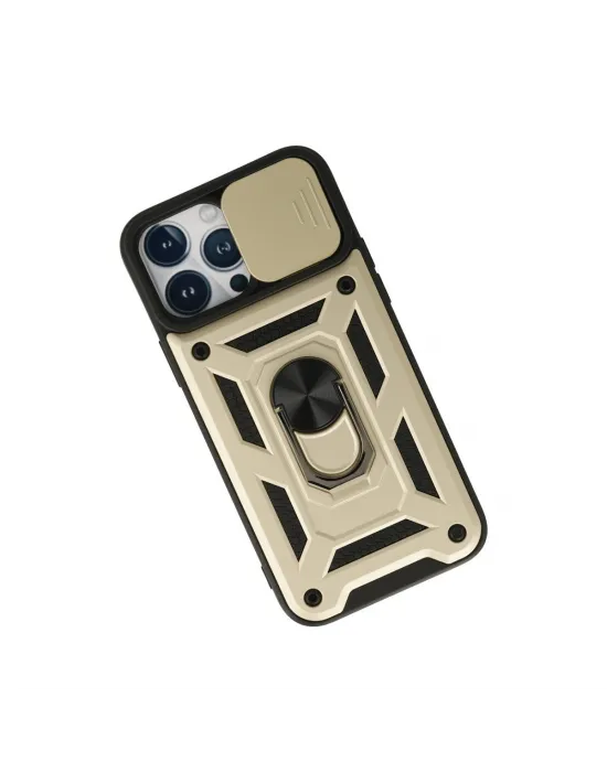 Apple İphone 13 Pro Max Kılıf Pars Lens Yüzüklü Silikon - Gold