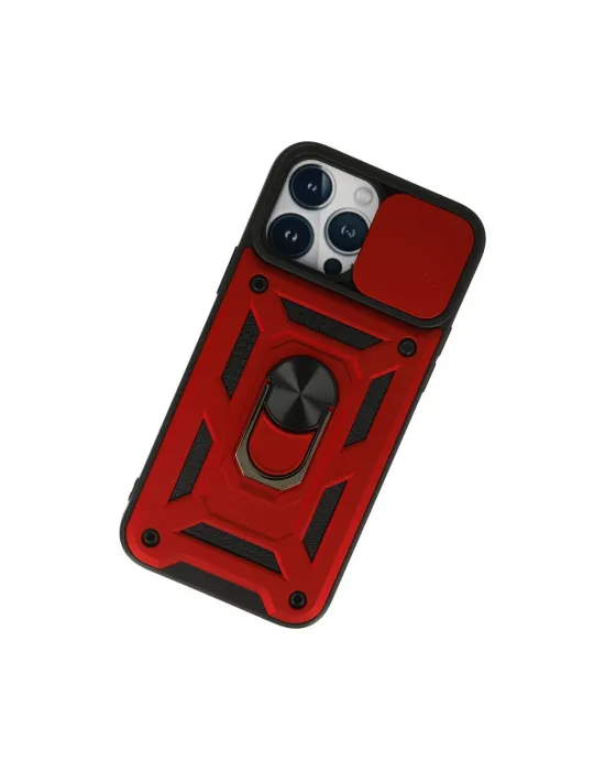 Apple İphone 13 Pro Max Kılıf Pars Lens Yüzüklü Silikon - Kırmızı