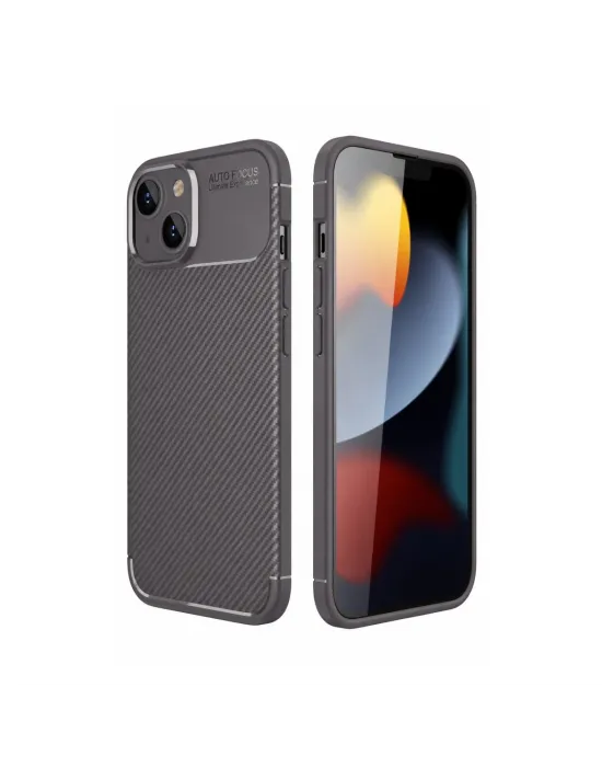 Apple İphone 14 Kılıf Auto Focus Karbon Kapak - Gri