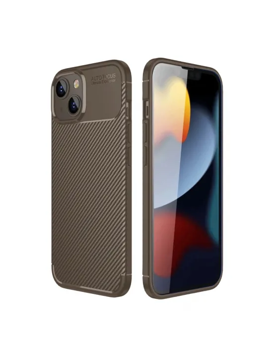 Apple İphone 14 Kılıf Auto Focus Karbon Kapak - Kahverengi