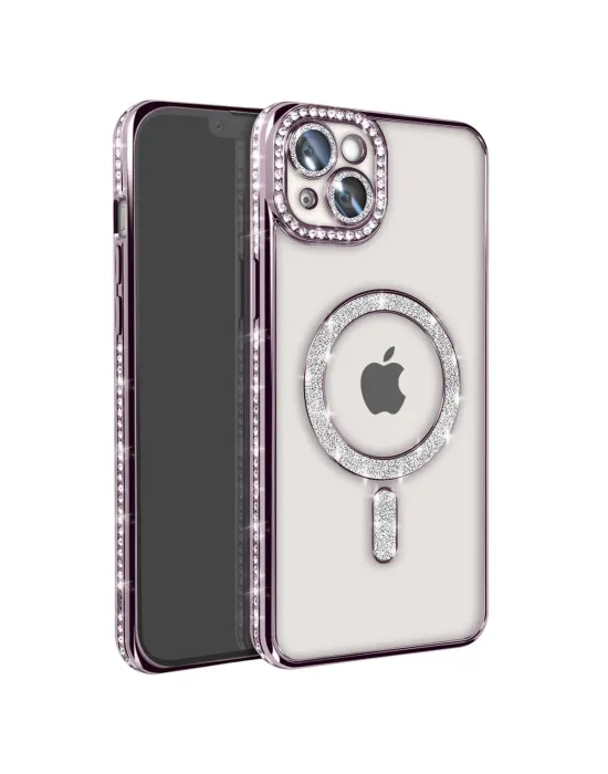 Apple İphone 14 Kılıf Joke Simli Magneticsafe Kılıf - Derin Mor