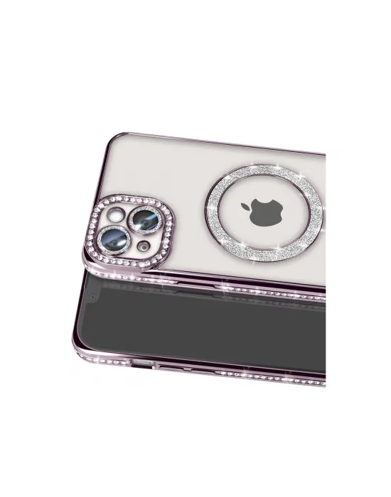 Apple İphone 14 Kılıf Joke Simli Magneticsafe Kılıf - Derin Mor