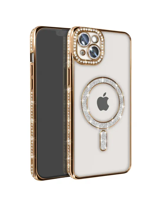 Apple İphone 14 Kılıf Joke Simli Magneticsafe Kılıf - Gold