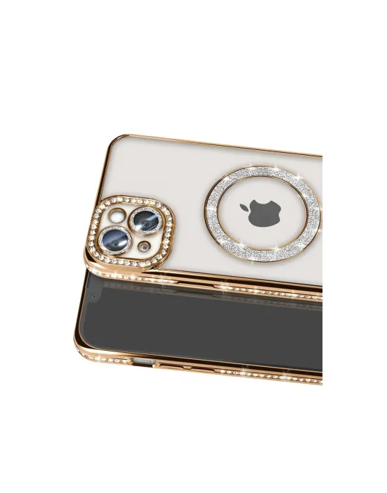Apple İphone 14 Kılıf Joke Simli Magneticsafe Kılıf - Gold