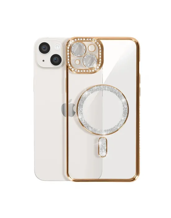 Apple İphone 14 Kılıf Joke Simli Magneticsafe Kılıf - Gold