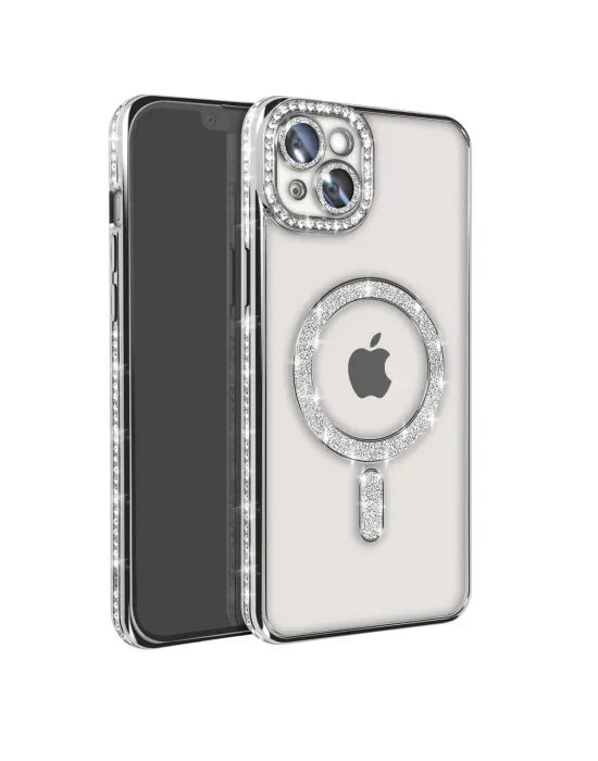 Apple İphone 14 Kılıf Joke Simli Magneticsafe Kılıf - Gümüş