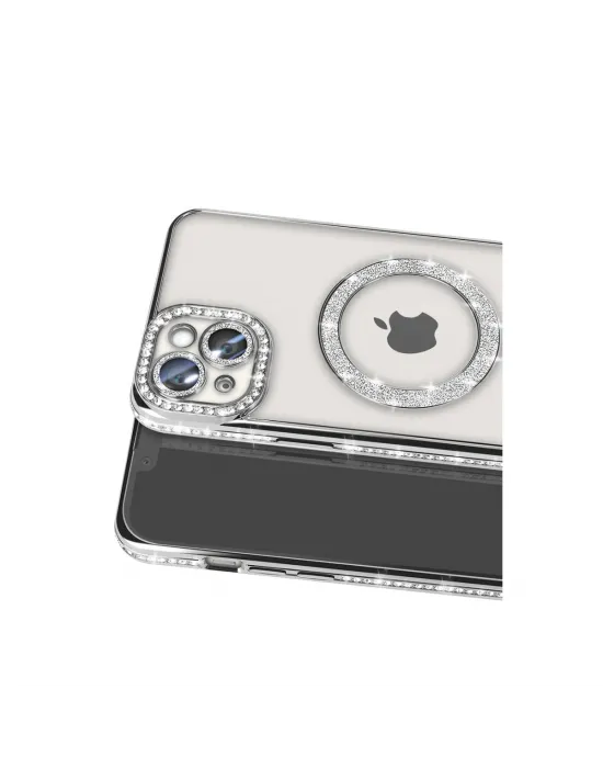 Apple İphone 14 Kılıf Joke Simli Magneticsafe Kılıf - Gümüş
