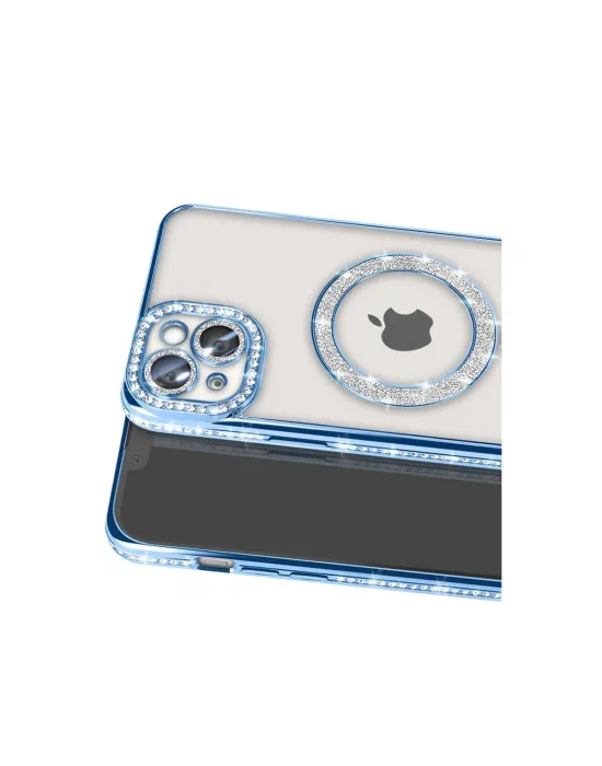 Apple İphone 14 Kılıf Joke Simli Magneticsafe Kılıf - Mavi
