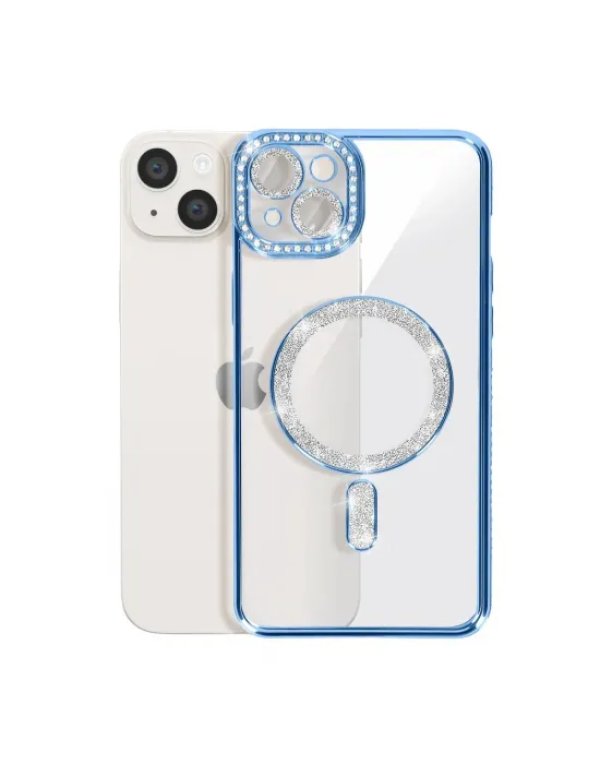 Apple İphone 14 Kılıf Joke Simli Magneticsafe Kılıf - Mavi
