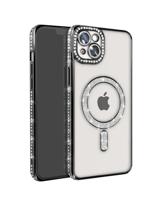 Apple İphone 14 Kılıf Joke Simli Magneticsafe Kılıf - Siyah