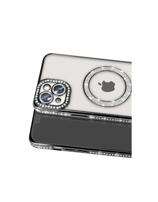 Apple İphone 14 Kılıf Joke Simli Magneticsafe Kılıf - Siyah
