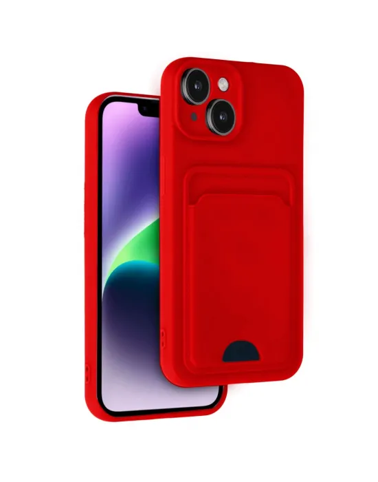 Apple İphone 14 Kılıf Kelvin Kartvizitli Silikon - Kırmızı