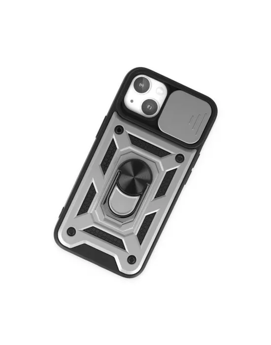 Apple İphone 14 Kılıf Pars Lens Yüzüklü Silikon - Gümüş