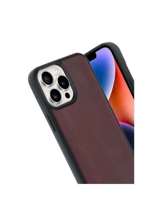 Apple İphone 14 Pro Max Kılıf Aras Deri Kapak - Bordo